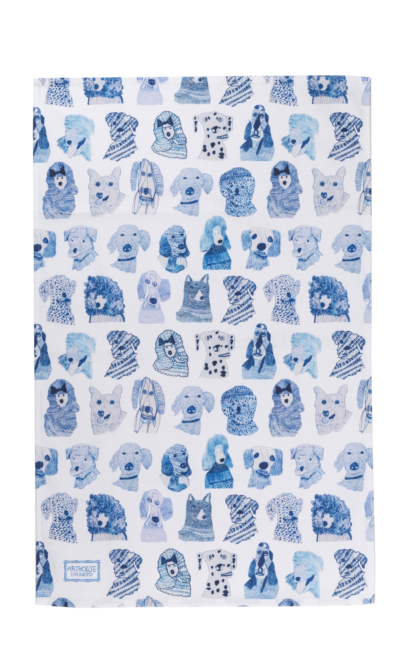 Tea Towel with blue dogs - Arthouse Unlimited Tea Towel for dog lovers 100% Organic Cotton Tea Towel