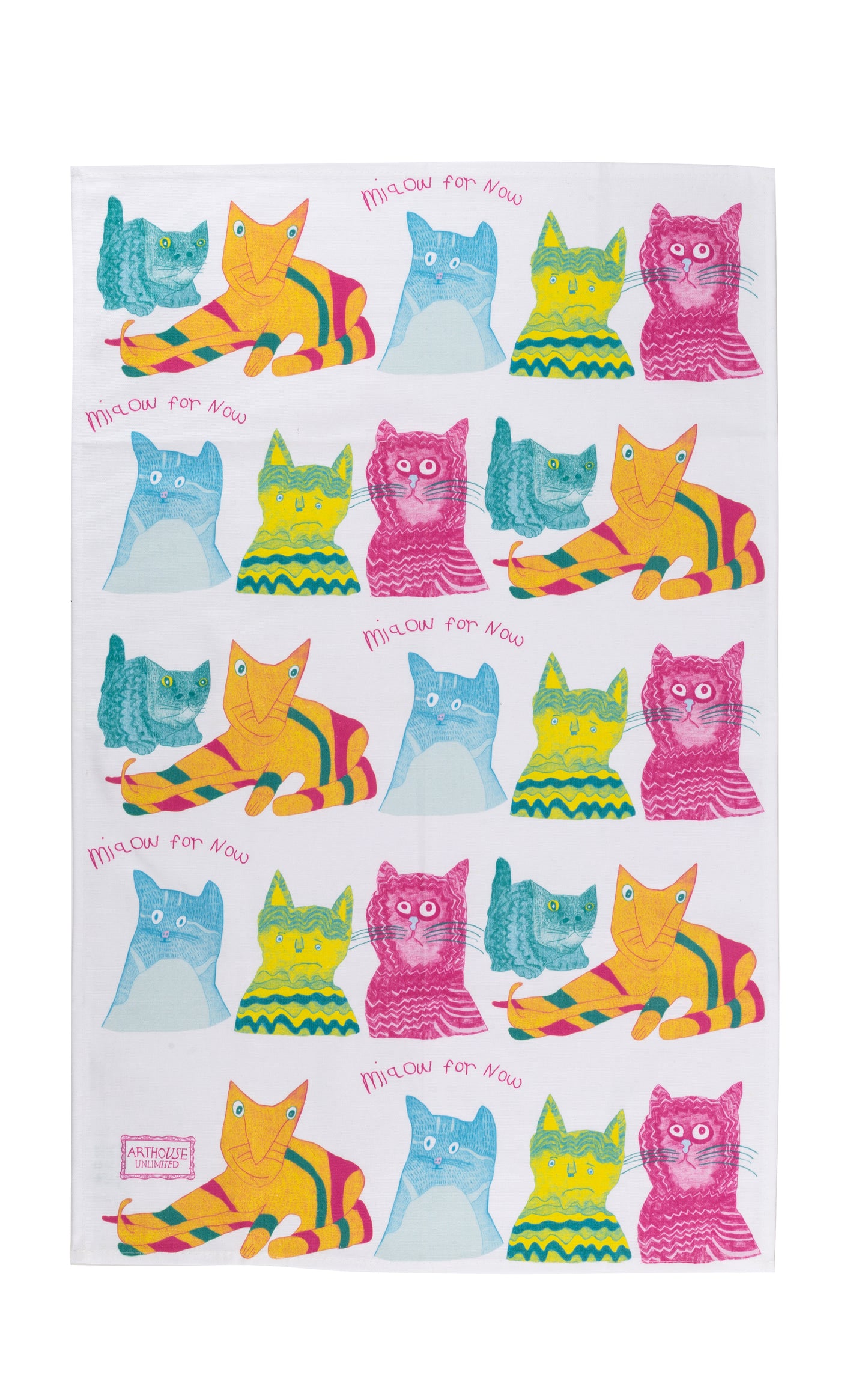 Tea Towel with cats - Arthouse Unlimited Miaow for Now, 100% Organic Cotton Tea Towel
