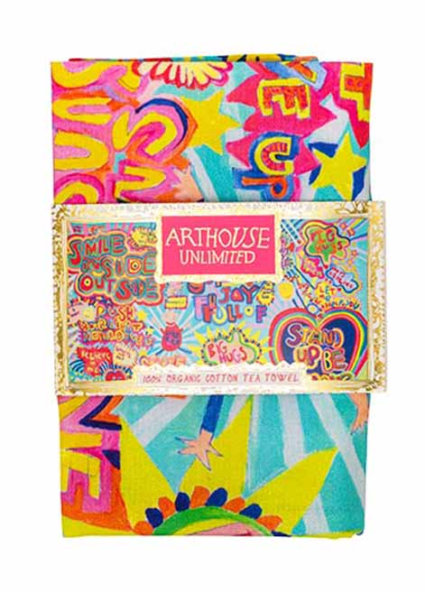 Tea Towel - Multicolour Graffiti art - Arthouse Unlimited Full of Joy, 100% Organic Cotton Tea Towel (Copy)