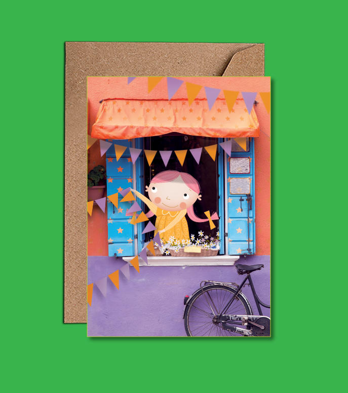 Cute bicycle and girl card - Birthday Card - WAC22100