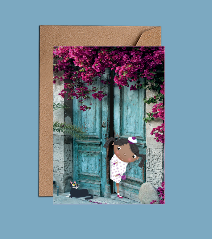 Cute cat and girl birthday card - WAC22101