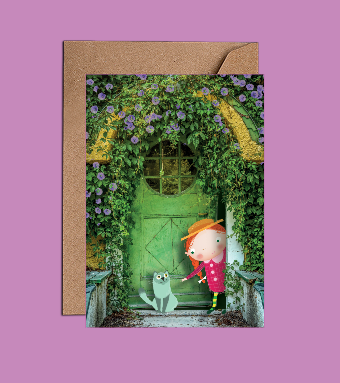 Cute cat and girl birthday Card - WAC22102