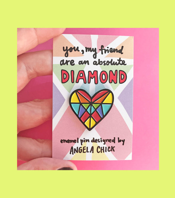 Angela Chick - Rainbow Diamond Heart Enamel Pin