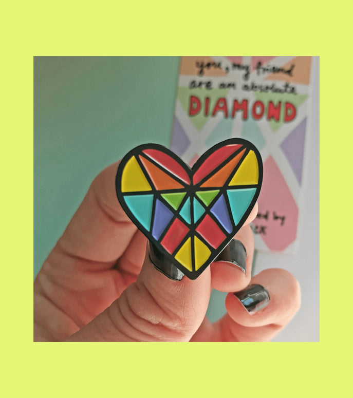 Angela Chick - Rainbow Diamond Heart Enamel Pin