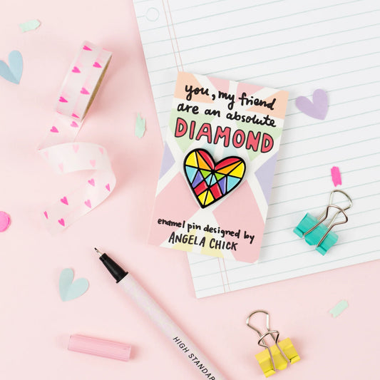 Angela Chick - Rainbow Diamond Heart Enamel Pin