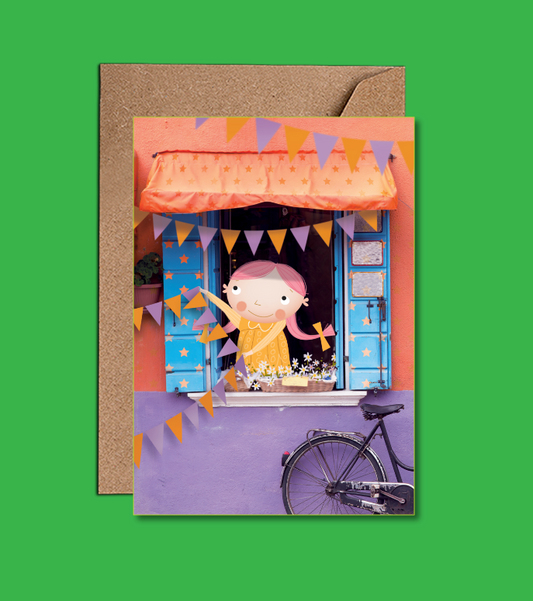 Cute bicycle and girl card - Birthday Card - WAC22100