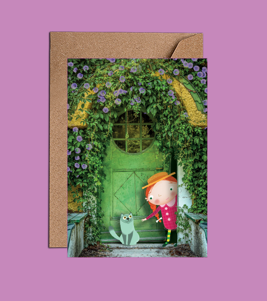 Cute cat and girl birthday Card - WAC22102