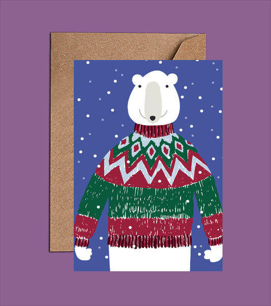 Polar Bear in Christmas Jumper Card - Christmas Card (WAC22401)
