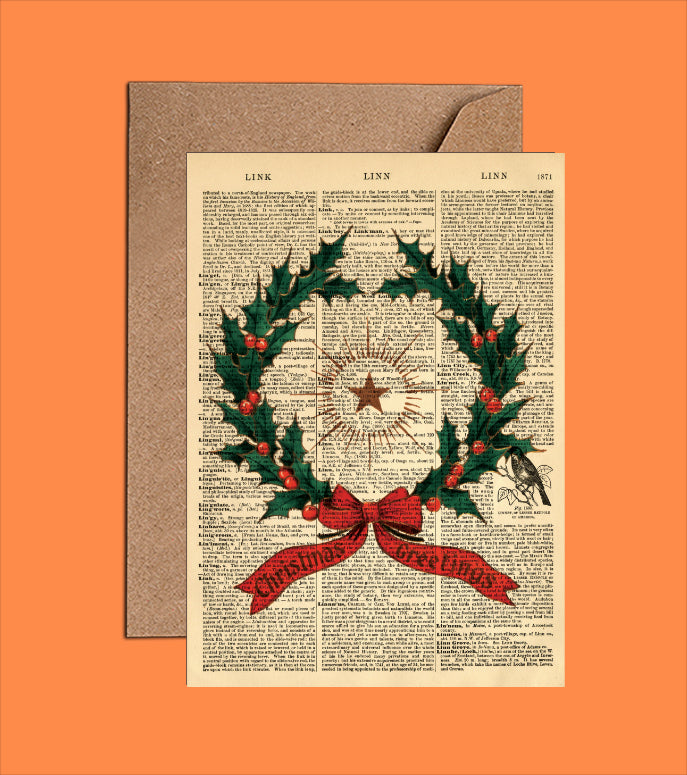Dictionary Art - Holy bush & star - Christmas Greetings Card - (WAC22504)