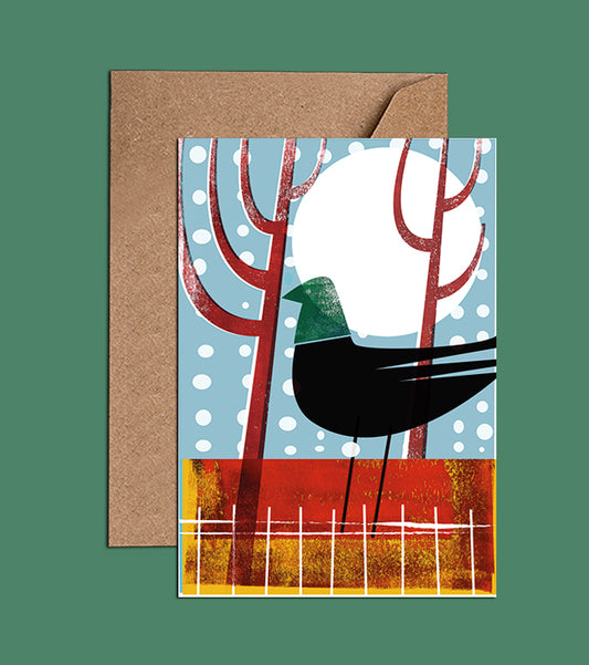 Birds Of Paradise Card - Black Bird In Full Moon (WAC19505)