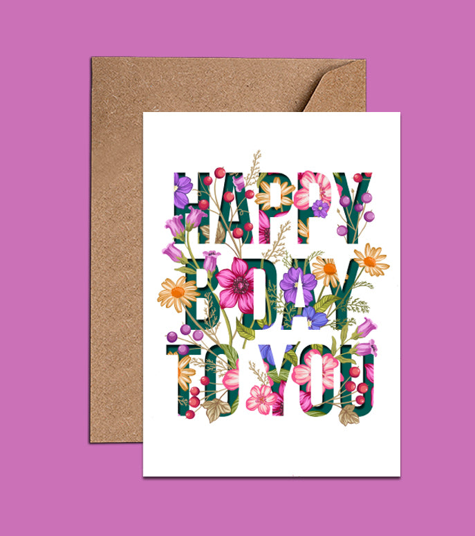 Happy B Day Floral Birthday Card - Lilac Pink Floral Card (WAC18125)