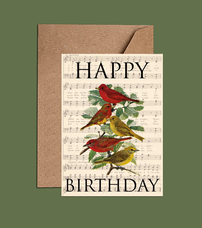 Musical Notes And Birds Birthday Card - Happy Birthday (WAC19104)