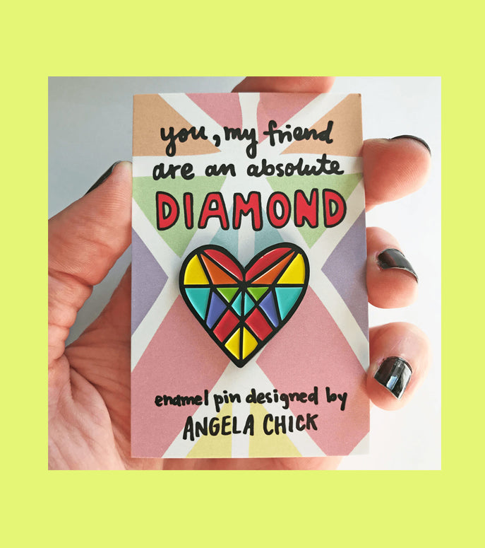 Angela Chick - Rainbow Diamond Heart Enamel Pin